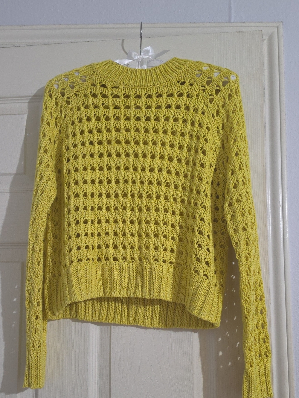 Forever 21 Bright Yellow Open-Knit Crewneck Sweater